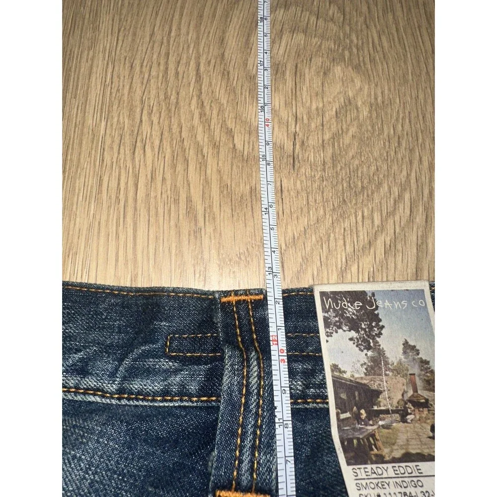 NWT Nudie Jeans Steady Eddie Smokey Indigo Blue 31x32 Faded Whiskering